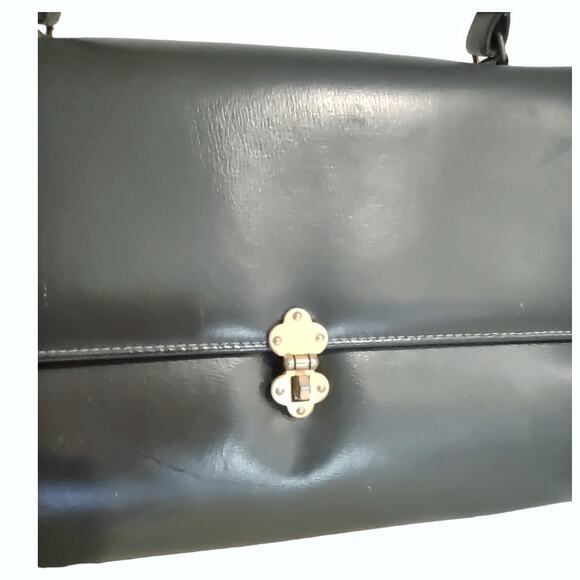 GLAMOUR Vintage Grey Leather Handbag Grandma Core Retro 60's 70's Top Handle - Picture 6 of 11